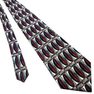 Pierre Cardin‎ Gray Red Silk Tie Woven Wide Geometric